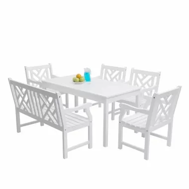Bradley Outdoor 6-piece Wood Patio Dining Set with 4-foot Bench in White - White BG