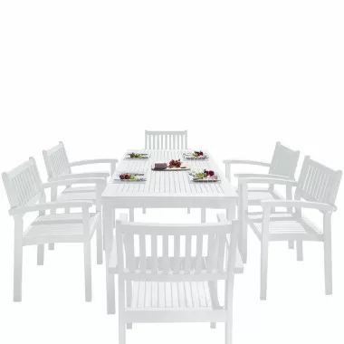 Bradley Outdoor Patio Wood 7-piece Dining Set with Stacking Chairs - White BG