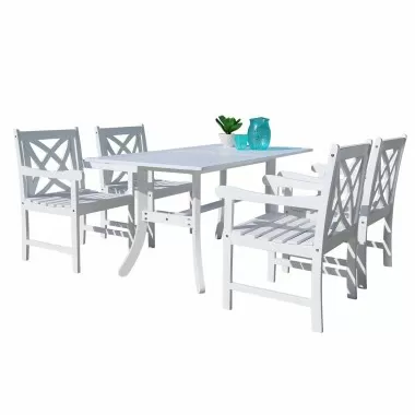Bradley Outdoor 5-piece Wood Patio Dining Set in White - White BG