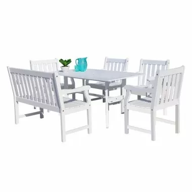 Bradley Outdoor 6-piece Wood Patio Dining Set with 4-foot Bench in White - White BG