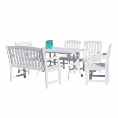 Bradley Outdoor 6-piece Wood Patio Dining Set with 4-foot Bench in White - White BG