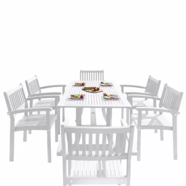 Bradley Outdoor Patio Wood 7-piece Dining Set with Stacking Chairs - White BG