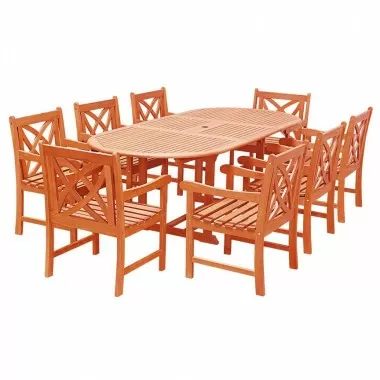 Malibu Outdoor 9-piece Wood Patio Dining Set with Extension Table - White BG