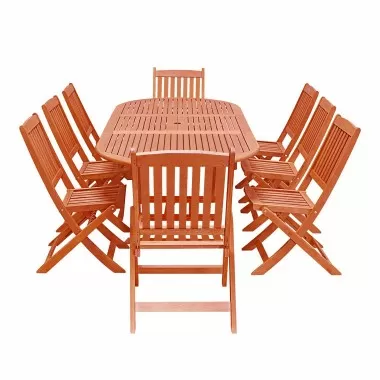  Malibu Outdoor 9-piece Wood Patio Dining Set with Extension Table & Folding Armchair - White BG