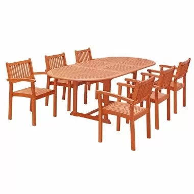 Malibu 7-piece Wood Outdoor Dining Set with Extension Table and Stacking Chairs - White BG