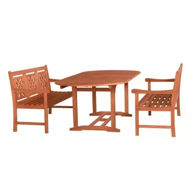 Malibu Outdoor 3-piece Wood Patio Extendable Table Dining Set - White BG