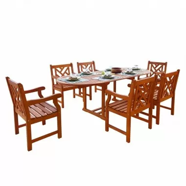 Malibu Outdoor 7-piece Wood Patio Dining Set with Extension Table - White BG