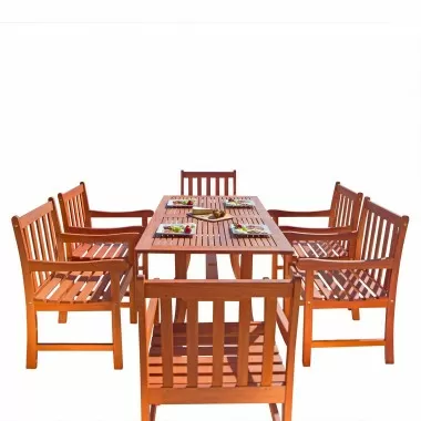 Malibu Outdoor 7-piece Wood Patio Dining Set with Curvy Leg Table - White BG