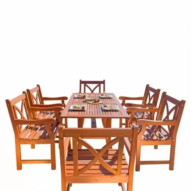 Malibu Outdoor 7-piece Wood Patio Dining Set with Curvy Leg Table - White BG
