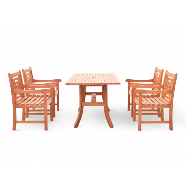 Malibu Eco-friendly 5-piece Outdoor Hardwood Dining Set with Rectangle Table and Arm Chairs