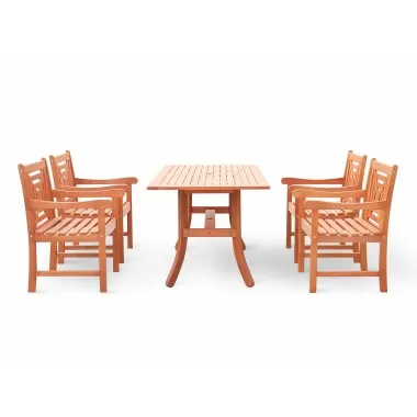 Malibu Eco-friendly 5-piece Outdoor Hardwood Dining Set with Rectangle Table and Arm Chairs