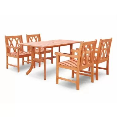 Malibu Eco-friendly 5-piece Outdoor Hardwood Dining Set with Rectangle Table and Arm Chairs