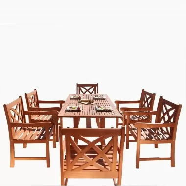 Malibu Outdoor 7-piece Wood Patio Dining Set with Curvy Leg Table - White BG