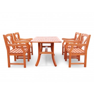 Malibu Eco-friendly 5-piece Outdoor Hardwood Dining Set with Rectangle Table and Arm Chairs - Front