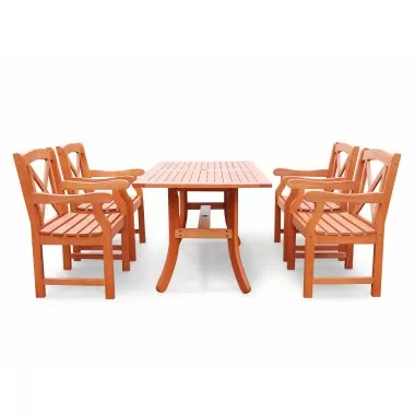 Malibu Eco-friendly 5-piece Outdoor Hardwood Dining Set with Rectangle Table and Arm Chairs - Front
