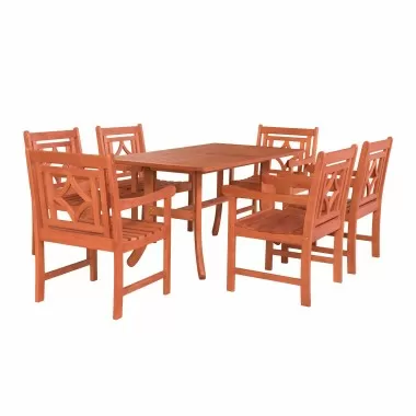 Malibu Outdoor 7-piece Wood Patio Curvy Legs Table Dining Set - White BG