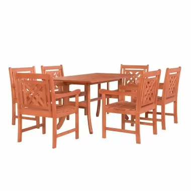 Malibu Outdoor 7-piece Wood Patio Curvy Legs Table Dining Set - White BG