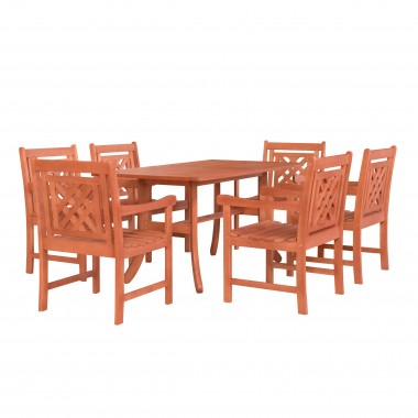 Malibu Outdoor 7-piece Wood Patio Dining Set with Extension Table & Stacking Chairs - White BG