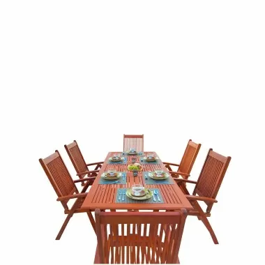  Malibu Outdoor 7-piece Wood Patio Dining Set with Extension Table & Reclining Chairs - White BG