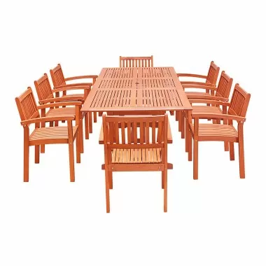 Malibu Outdoor 9-piece Wood Patio Dining Set with Extension Table & Stacking Chairs - White BG
