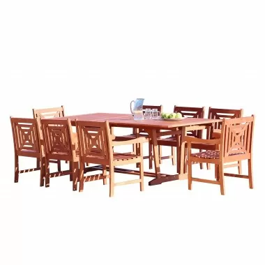 Malibu Outdoor 9-piece Wood Patio Dining Set with Extension Table - White BG