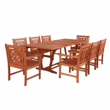 Vifah Malibu Outdoor 9-piece Wood Patio Extendable Table Dining Set - White BG