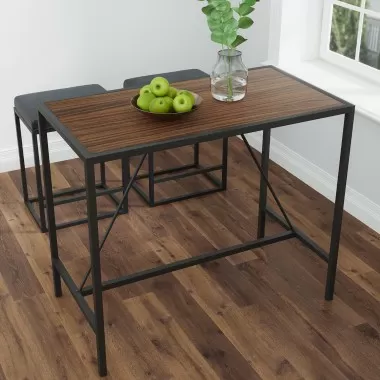 Vifah Riley Indoor Walnut Metal Pub Dining Table with Metal Frame - Angled View