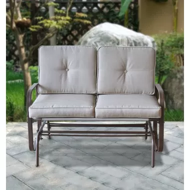 Bellini Home and Garden Tolentino Loveseat Glider with Cushion- Brown Frame/Tan Cushion Garden View