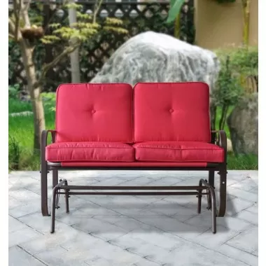 Bellini Home and Garden Tolentino Loveseat Glider with Cushion- Brown Frame/Red Cushion
