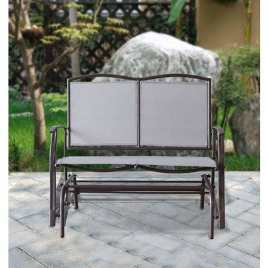 Bellini Home and Garden Devani Loveseat Glider- Brown Frame/Mixed Tan Mesh Front View