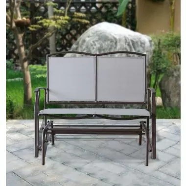 Bellini Home and Garden Devani Loveseat Glider- Brown Frame/Mixed Tan Mesh Front View