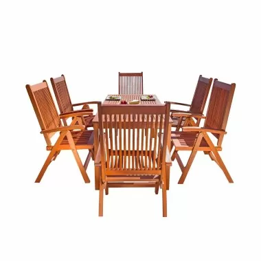 Malibu Outdoor 7-piece Wood Patio Dining Set with Reclining Chairs - White BG