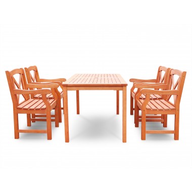 Malibu Eco-friendly 5-piece Outdoor Hardwood Dining Set with Rectangle Table and Arm Chairs - Front