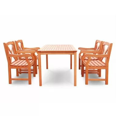 Malibu Eco-friendly 5-piece Outdoor Hardwood Dining Set with Rectangle Table and Arm Chairs - Front
