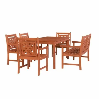Malibu Outdoor 6-piece Wood Patio Rectangular Table Dining Set - White BG