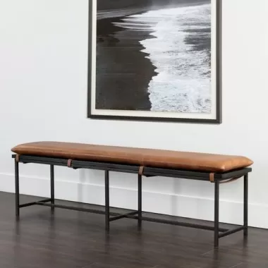 Sunpan Zancor Bench - Tan Leather - Lifestyle