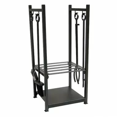 Mr. Bar-B-Q UniFlame® Black Wrought Iron Log Rack with Fire Tools