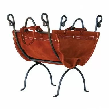 Mr. Bar-B-Q UniFlame W-1196 Olde World Iron Log Holder with Suede Leather Carrier