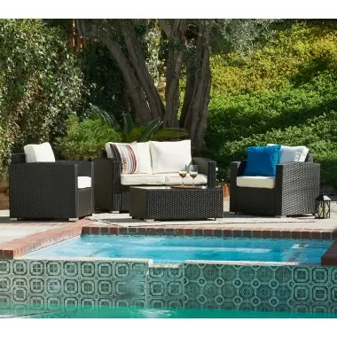 Balluccia Collection Outdoor Garden Wicker Conversational Furniture 4PC set w/ Table