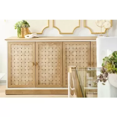 Essentials For Living Weave Media Sideboard - Smoke Gray Oak, White Painted Oak - Lifestye