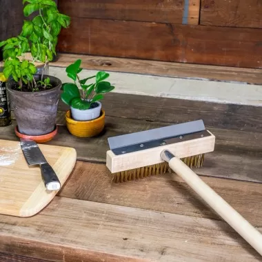 WPPO Ovens Pizza Oven Brush with Scraper and Wooden Handle - Lifestyle