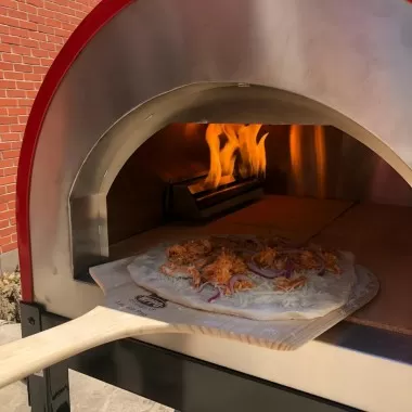 WPPO Ovens 16" x 36" Long Handled Wooden Pizza Peel - Lifestyle with Pizza