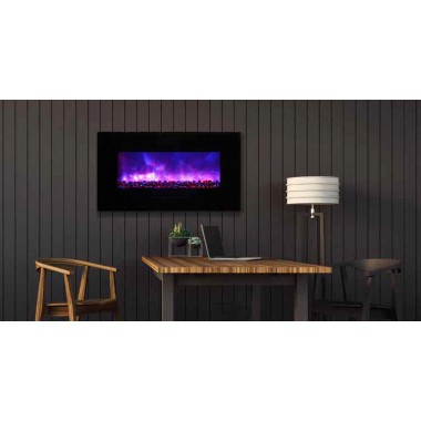 Amantii 34" Flush Mount fireplace with Black Glass Surround And Log set - Lifestyle