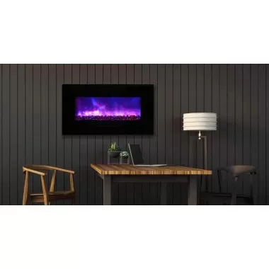 Amantii 34" Flush Mount fireplace with Black Glass Surround And Log set - Lifestyle