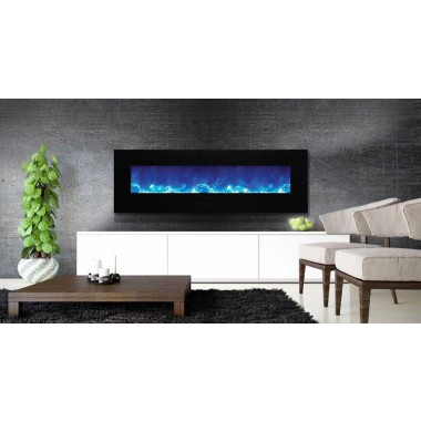 Amantii 60" Flush Mount fireplace with Black Glass Surround And Log set - Lifestyle