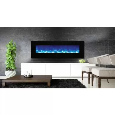 Amantii 60" Flush Mount fireplace with Black Glass Surround And Log set - Lifestyle