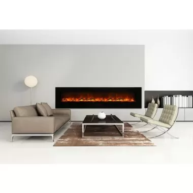 Amantii 88" Flush Mount Fireplace with Black Glass Surround And Log Set