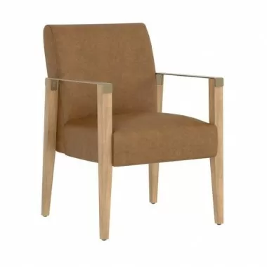 Sunpan Earl Dining Armchair in Natural - Pecan Leather - Front Side Angle