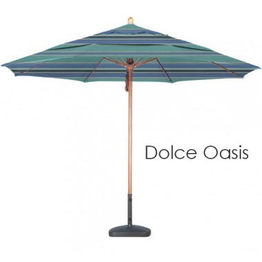 California Umbrella 11' FGlass Market Umbrella Pulley Open DV Marenti Wood - Sunbrella