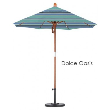 California Umbrella 7.5' Fiberglass Market Umbrella Pulley Open Marenti Wood - Sunbrella